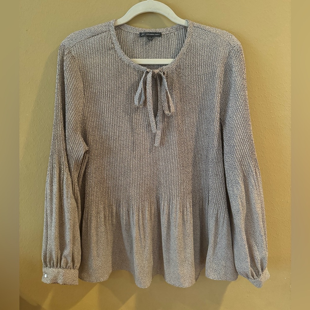 Beige leopard printed polka dot long sleeve top